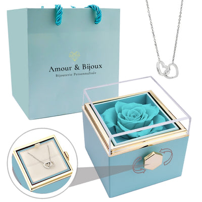 Collier 2 Coeurs Entrelacés Personnalisés + Box Rose Eternelle