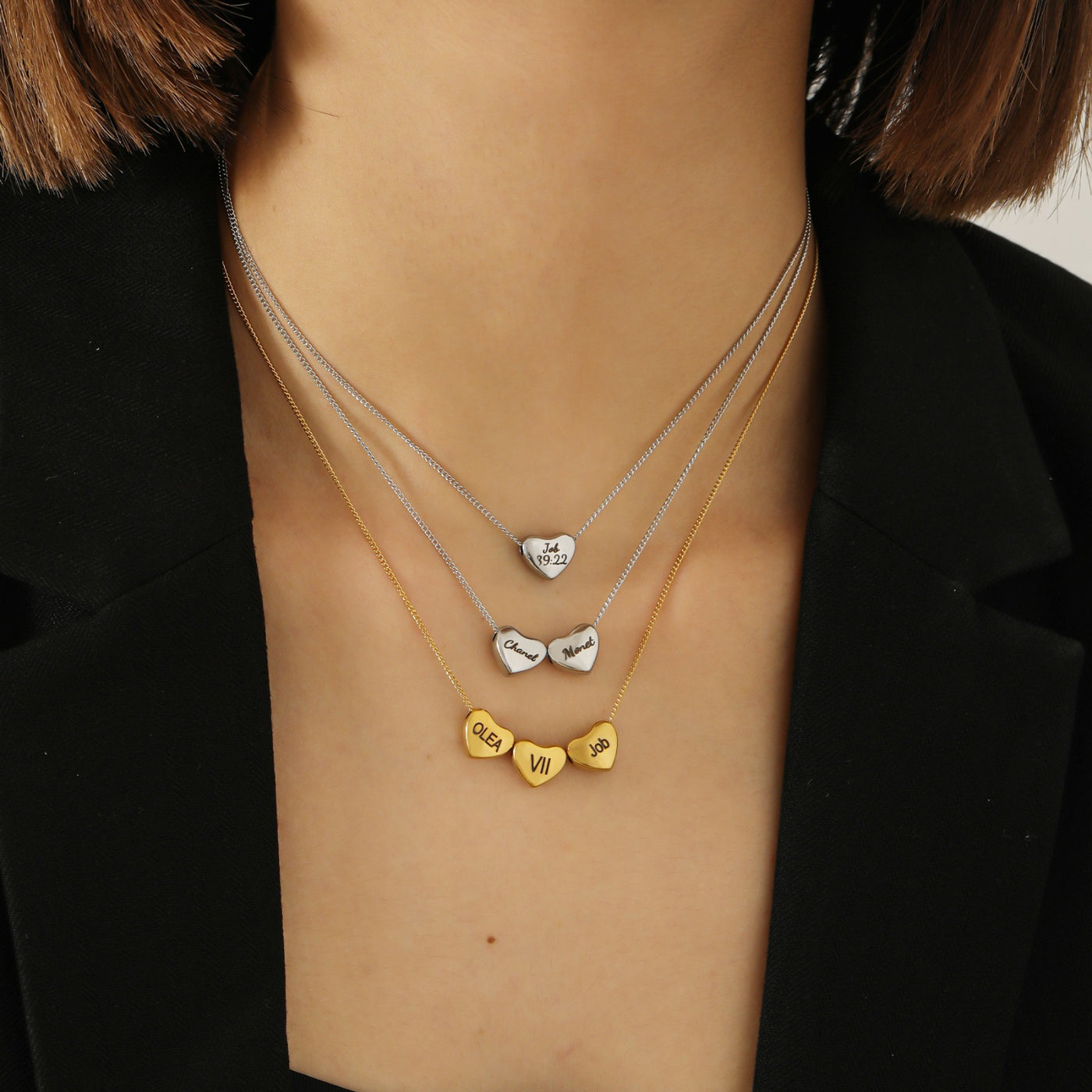Collier Pénom Personnalisé Avec Pendentifs Cœur