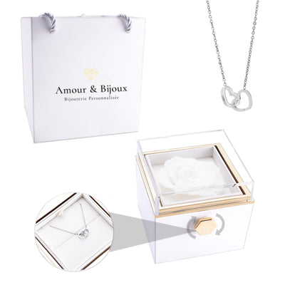 Collier 2 Coeurs Entrelacés Personnalisés + Box Rose Eternelle