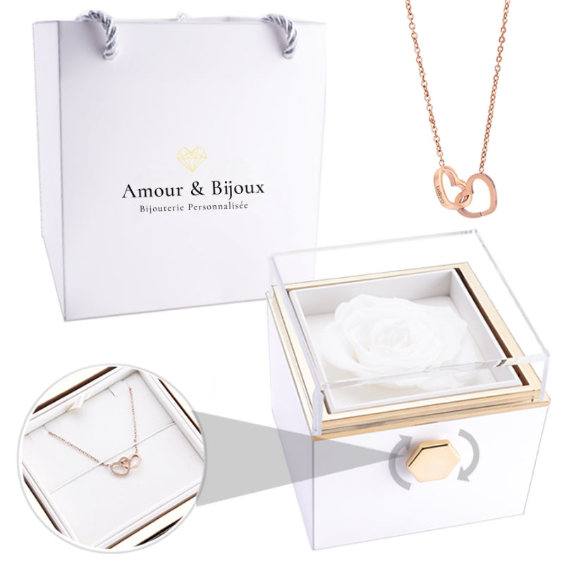 Collier 2 Coeurs Entrelacés Personnalisés + Box Rose Eternelle