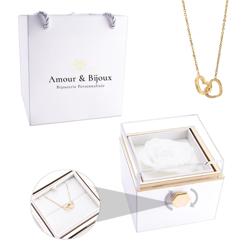 Collier 2 Coeurs Entrelacés Personnalisés + Box Rose Eternelle