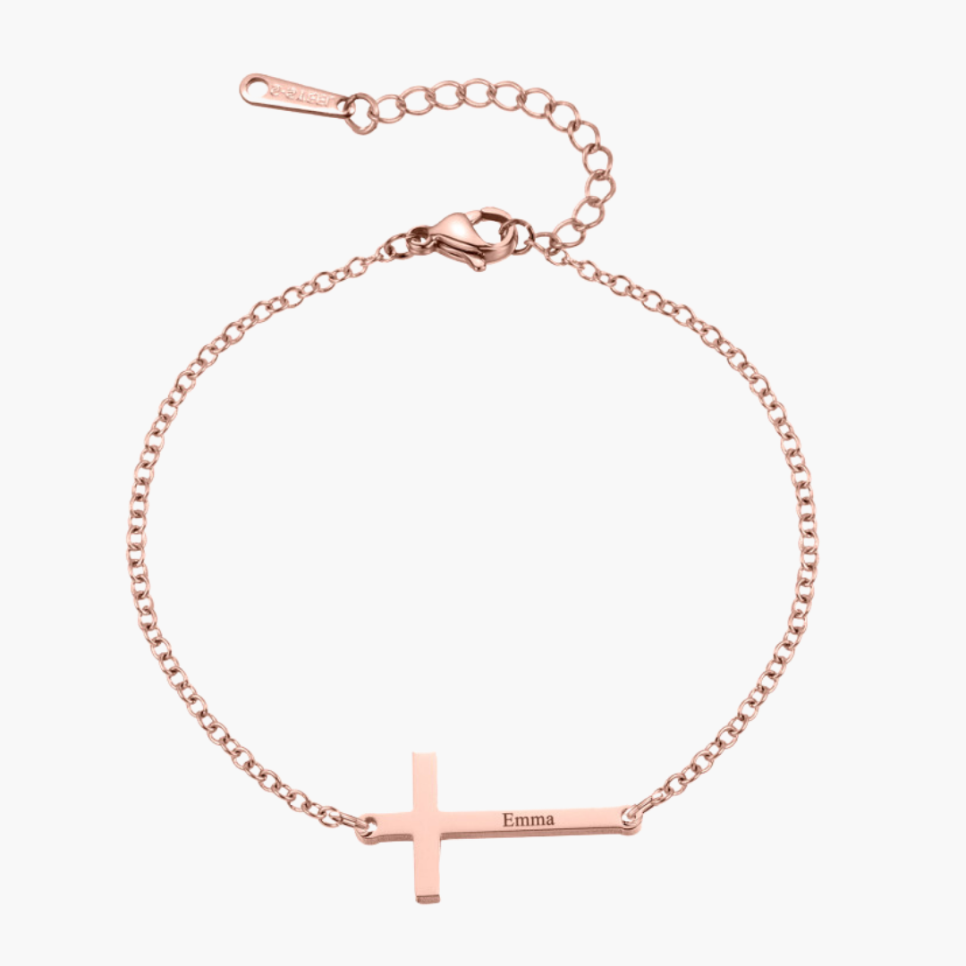 Amour & Bijoux - bracelet croix personnalisée - plaqué or rose