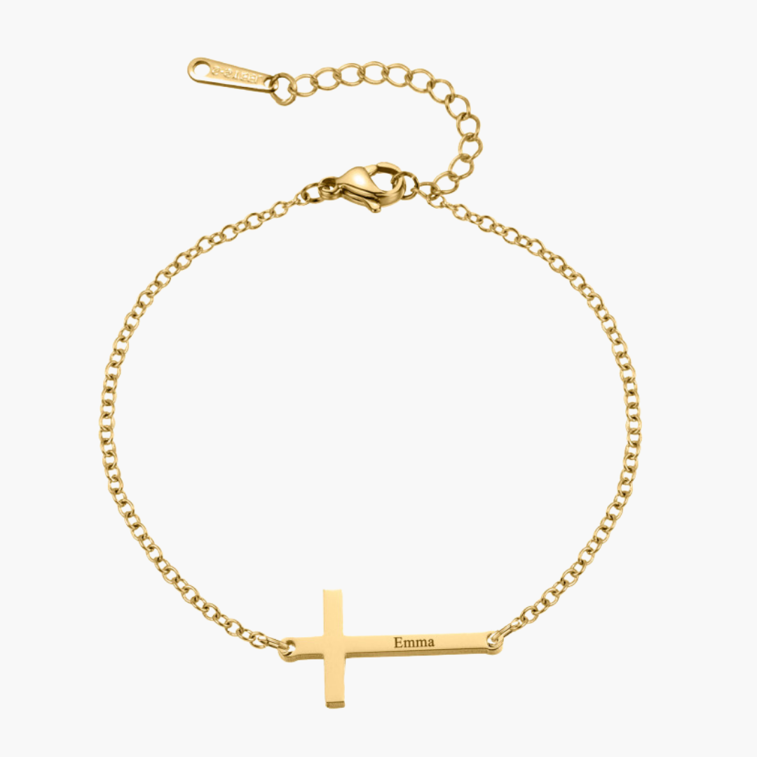Amour & Bijoux - bracelet croix personnalisée - plaqué or