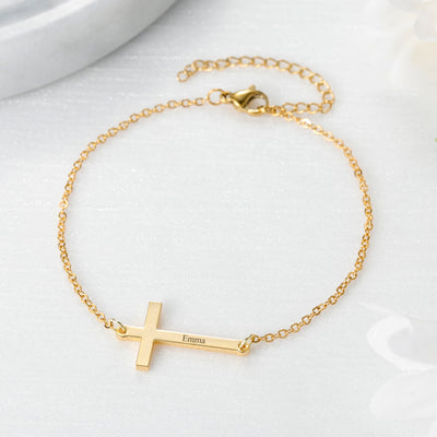 Amour & Bijoux - bracelet croix personnalisée - plaqué or