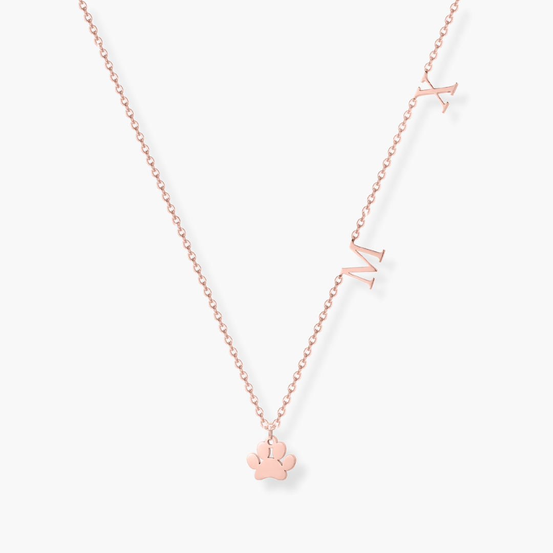 Amour & Bijoux - Collier Patte chien initiales - plaqué or rose
