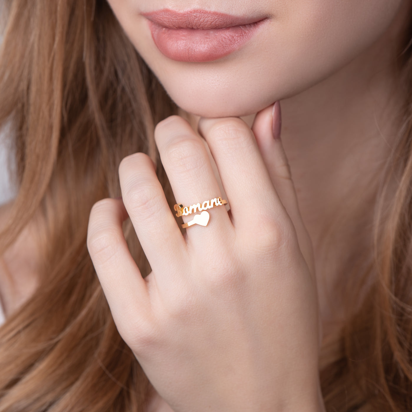 Bague Prénom Coeur Rempli l Amour Bijoux - Main Image