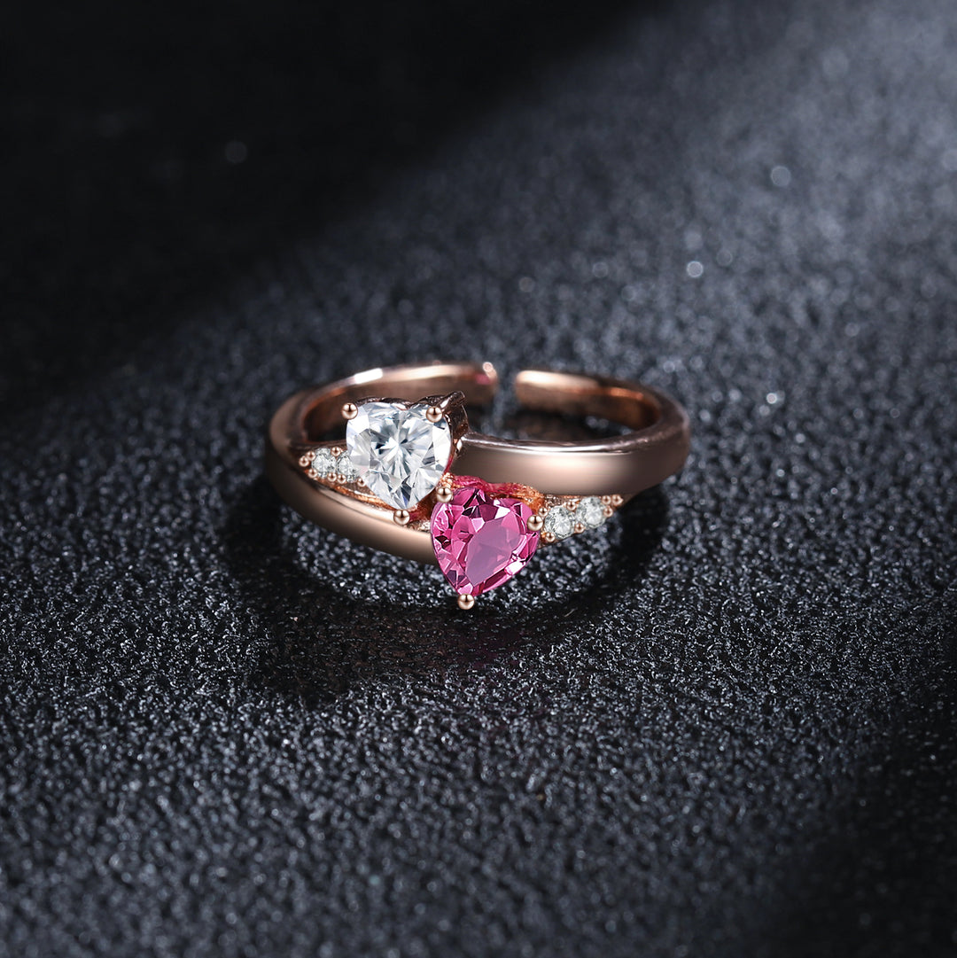 Bague 2 Pierres De Naissance Personnalisable Amour Bijoux