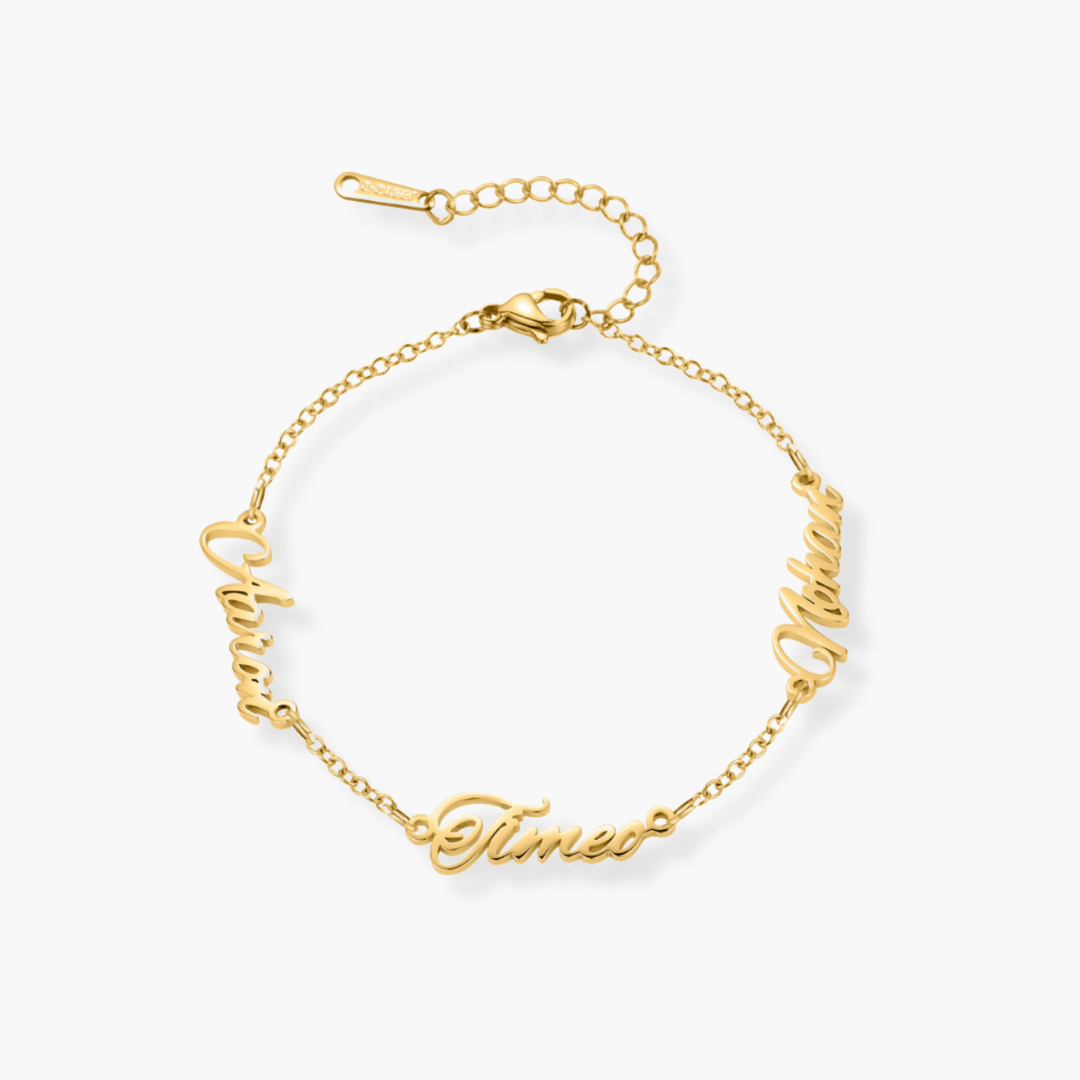Amour & bijoux - Bracelet Personnalisé Trois Prénoms - plaqué or 