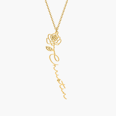 collier verticale fleur rose en plaqué or amour & bijoux