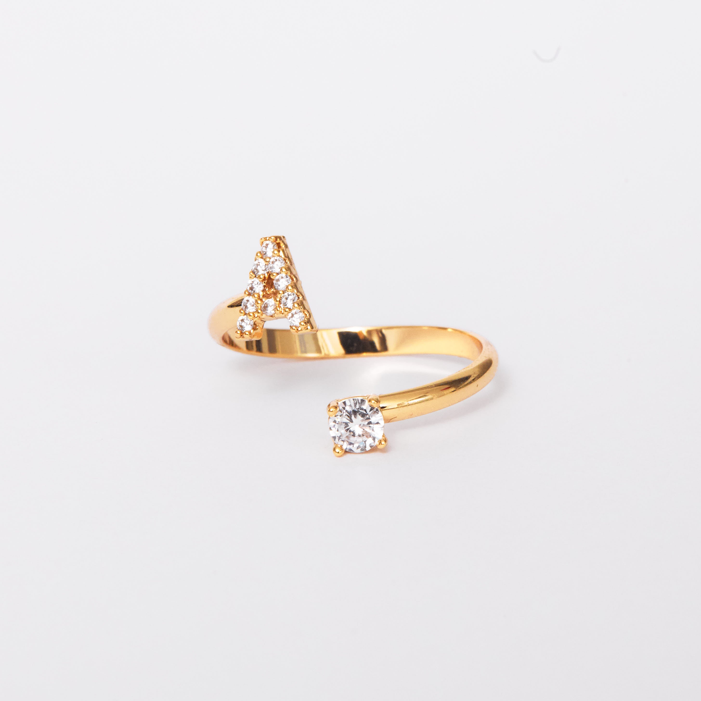 Bague Lettre A-Z Argent 925 Ouverte Femme - Zircon Cubique Ajustable Initiale
