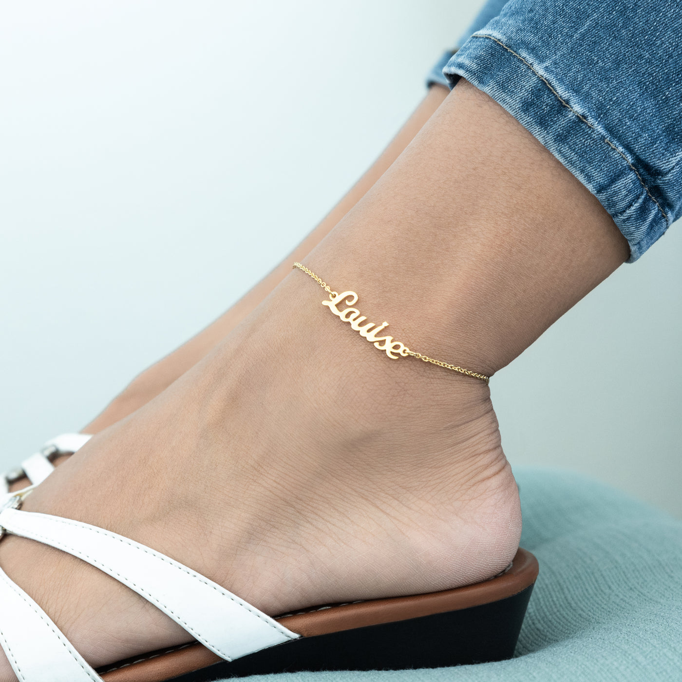 Bracelet De Cheville Personnalisable Femme - Acier Inoxydable, Longueur Réglable 22+6 Cm - Gravure Prénom, Couleur Argent/or/rose - 3